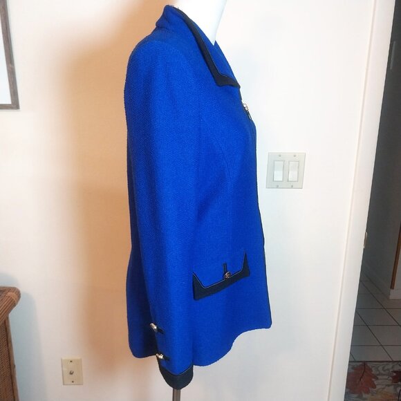 ST JOHN COLLECTION FOR MARIA GRAY BEAUTIFUL COBALT BLUE w/ BLK SZ 8 KNIT JACKET - Picture 6 of 16